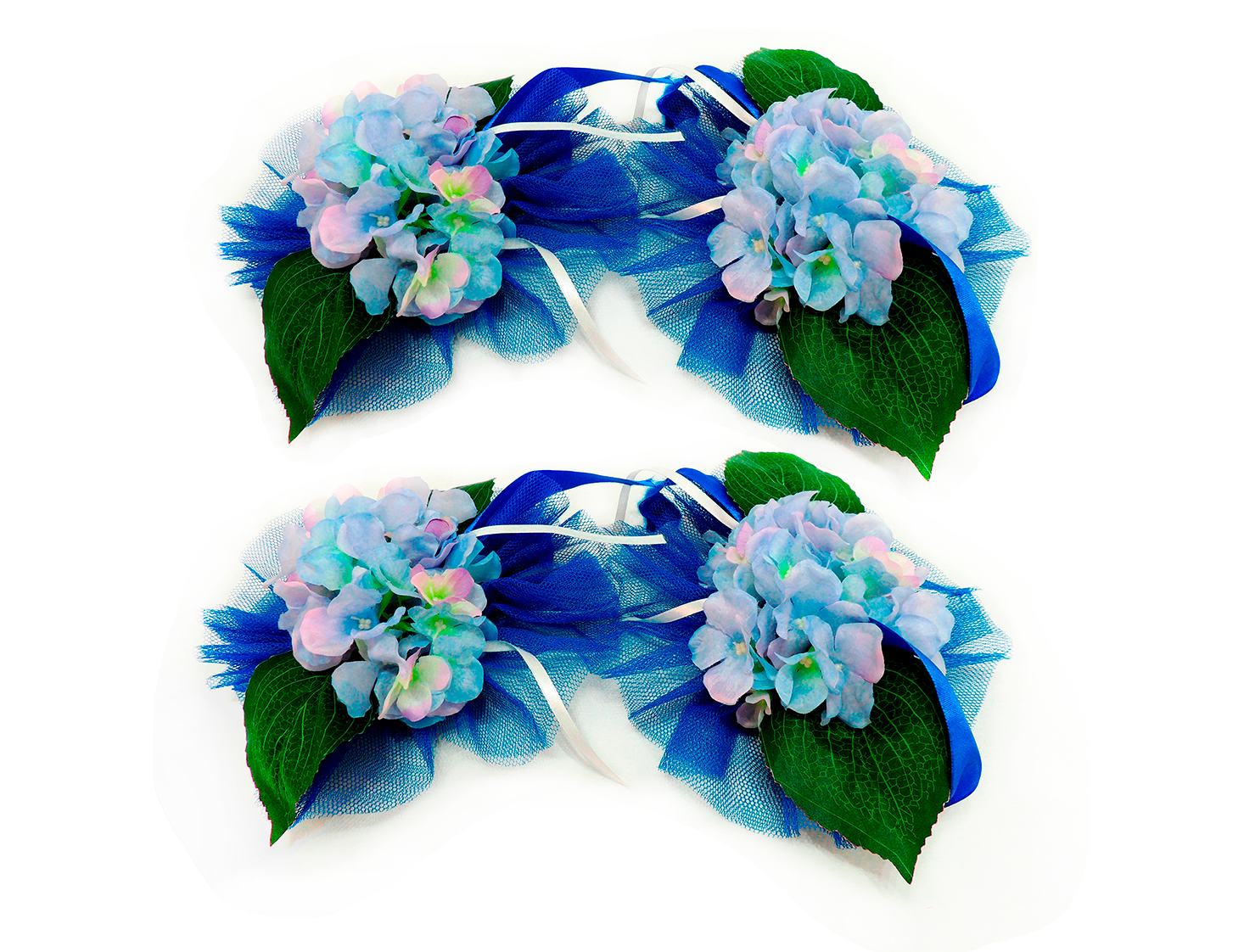 Украшения на машину (набор: кольца - 1 шт, бутоньерки - 4шт) (син.)