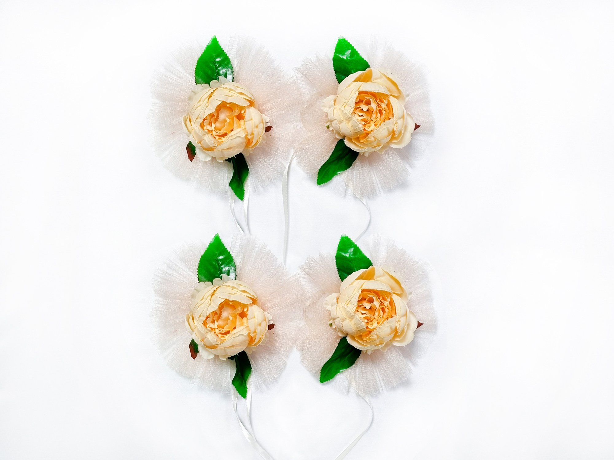 Украшения на машину (набор: кольца - 1 шт, бутоньерки - 4шт) (желт.)